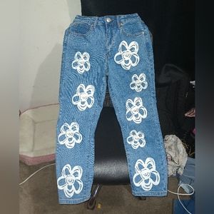 Light blue with white flowers